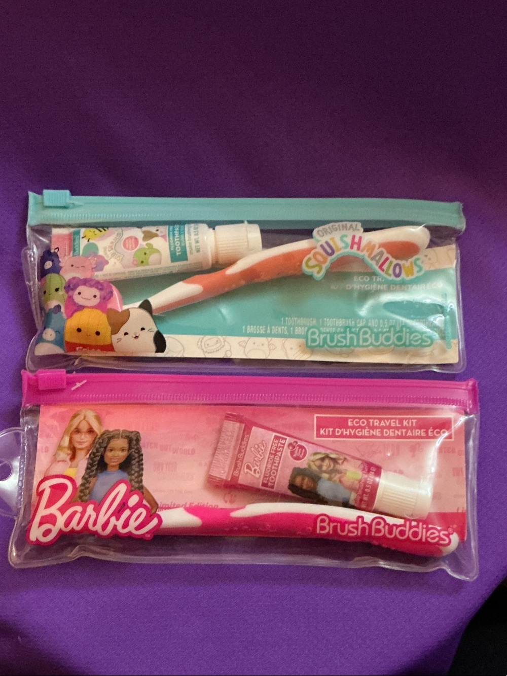 Barbie & Squishmallows Kids Travel Toothbrush & Toothpaste Kit